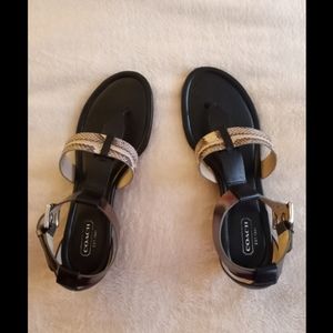 Coach Black Pewter Snake Print Wedge Sandals